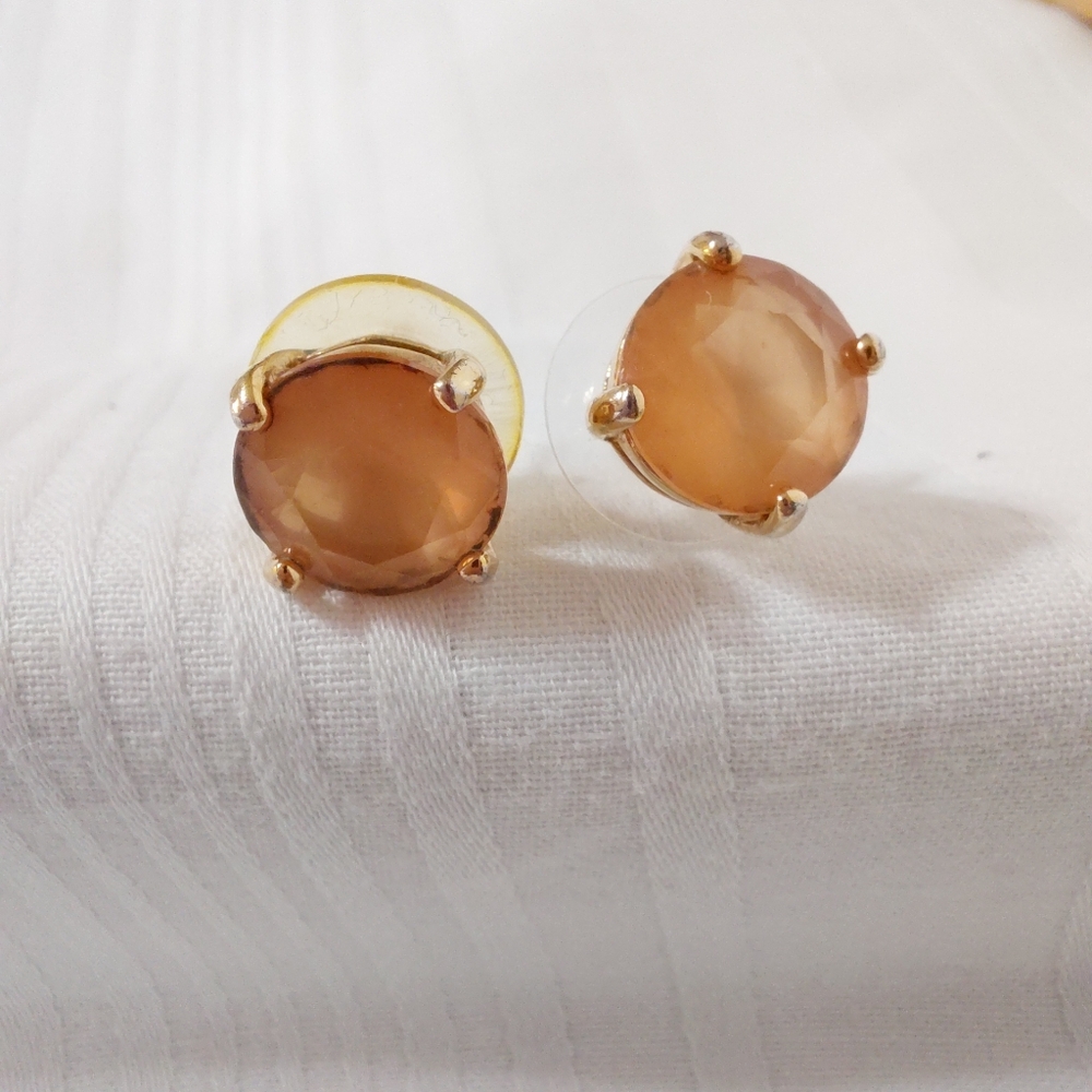 Gold Amber Rhinestone Stud Earrings